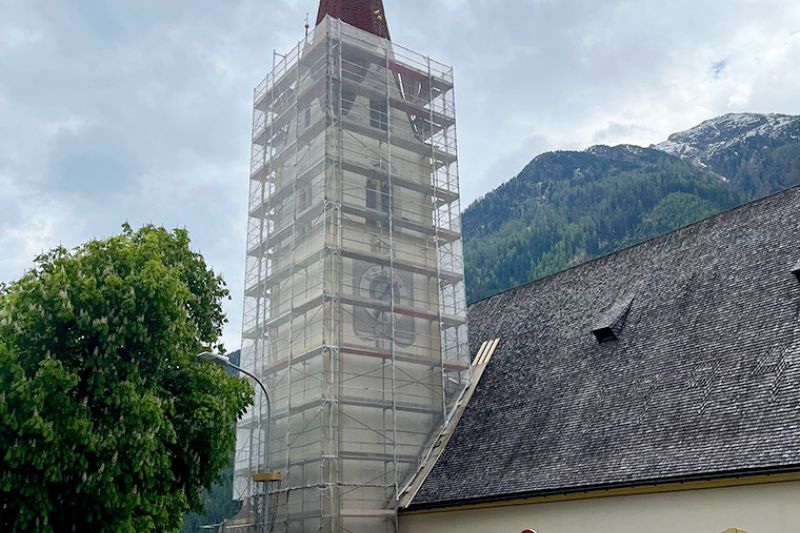 Kirchturmeinrüstung in Kappl von Gerüstbau Mair